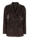 Plain Double Breasted Blazer Ribbed Velvet In Brown