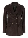 Plain Double Breasted Blazer Ribbed Velvet In Brown