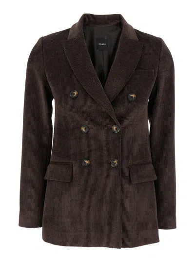 PLAIN DOUBLE BREASTED BLAZER RIBBED VELVET
