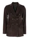 Plain Double Breasted Blazer Ribbed Velvet In Brown