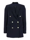 Plain Black Double-breasted Jacket With Golden Buttons In Cady Woman