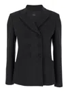 Plain Black Double-breasted Jacket With Peak Revers In Fabric Woman In Black