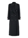 Plain Double Breasted Long Coat In Black