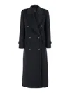 Plain Double Breasted Long Coat In Black