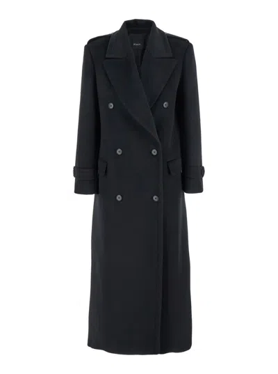 Plain Double Breasted Long Coat In Black