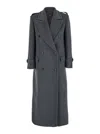 Plain Grey Double-breasted Coat With Wide Notched Revers In Gray