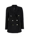 Plain Double-breasted Blazer In Blue
