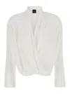 Plain White Blouse With Front Neckline And Ruffles In Fabric Woman In White