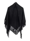 Plain 'elena' Black Cape With Fringed Hem In Fabric Woman In Black