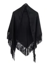 Plain 'elena' Black Cape With Fringed Hem In Fabric Woman
