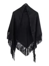 Plain 'elena' Black Cape With Fringed Hem In Fabric Woman