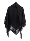 Plain 'elena' Black Cape With Fringed Hem In Fabric Woman In Black