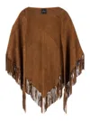 PLAIN 'ELENA' BROWN CAPE WITH FRINGES IN SUEDE WOMAN