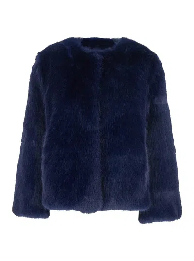 Plain Fake Fox Fur Jacket In Blue
