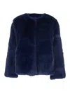 Plain Fake Fox Fur Jacket In Blue