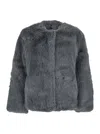 Plain Fake Fox Fur Jacket In Gray