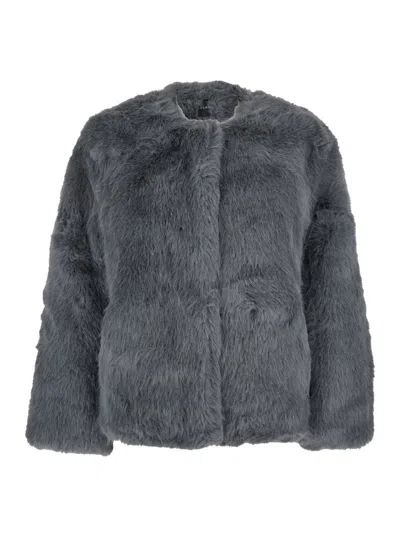 Plain Fake Fox Fur Jacket In Grey
