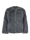 Plain Fake Fox Fur Jacket In Gray