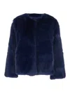 Plain Fake Fox Fur Jacket In Blue
