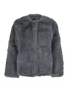 Plain Fake Fox Fur Jacket In Gray