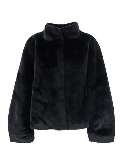 Plain Fake Mink Fur Jacket In Black