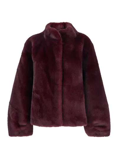 Plain Fake Mink Fur Jacket In Red