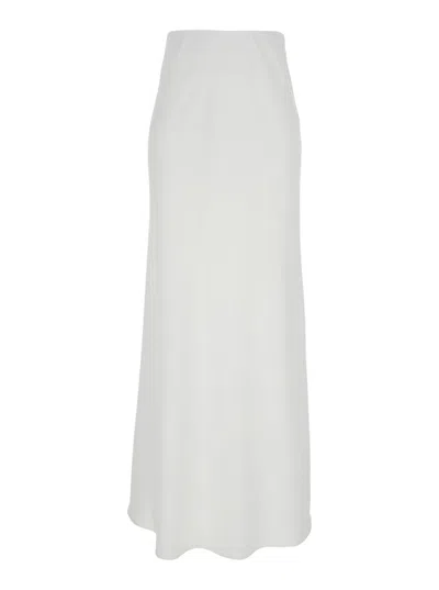 Plain Floor-length Skirt With Fitted Waistband And Flowing Silhouette In White