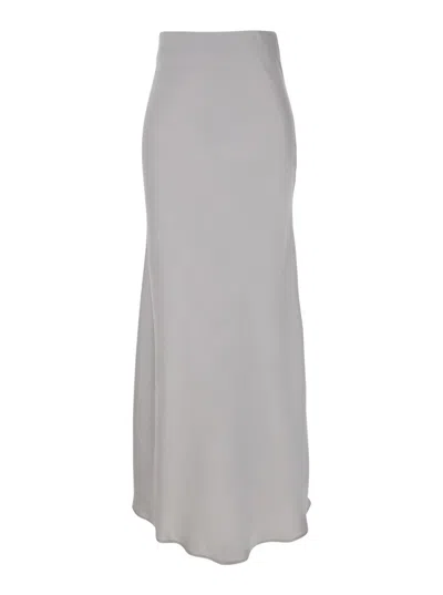Plain Floor-length Skirt With High Waist And Smooth Finish In Grey