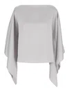 Plain Flowing Grey Stola With Wide Draped Sleeves In Grey