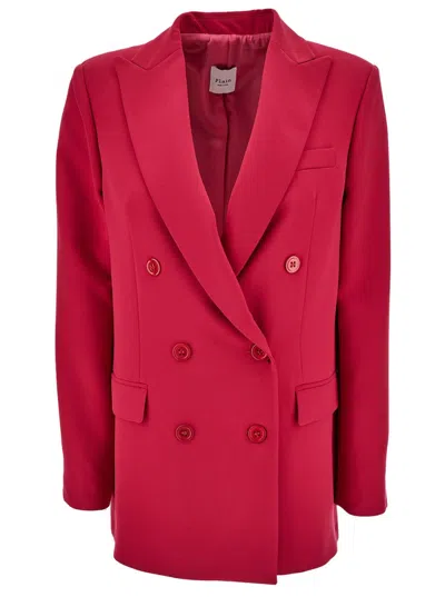 Plain Fuchsia Double-breasted Jacket In Purple