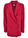 Plain Fuchsia Double-breasted Jacket In Red