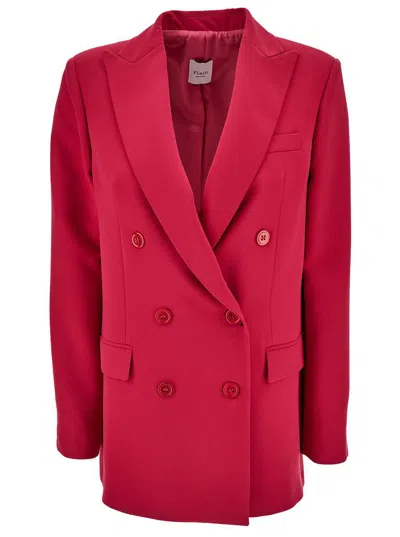 PLAIN FUCHSIA DOUBLE-BREASTED JACKET WITH PEAKED REVERS AND TONAL BUTTONS IN STRETCH FABRIC WOMAN