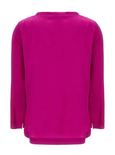 Plain Fuchsia Long-sleeved Blouse In Stretch Silk Woman In Pink