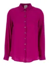 Plain Fuchsia Relaxed Shirt With Mother-of-pearl Buttons In Satin Woman