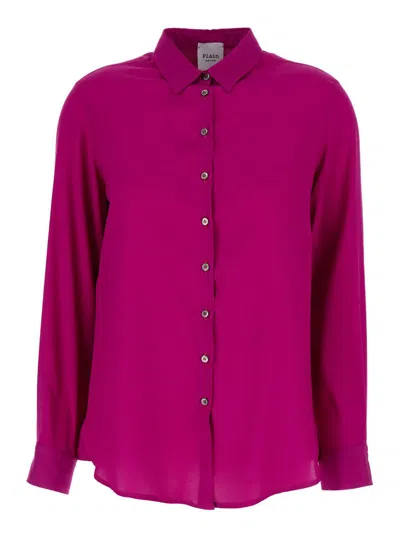Plain Fuchsia Relaxed Shirt With Mother-of-pearl Buttons In Satin Woman In Purple