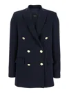 Plain Black Double-breasted Jacket With Golden Buttons In Cady Woman In Blue