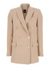 Plain Beige Double-breasted Jacket With Classic Lapels In Pink