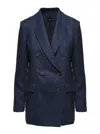 PLAIN BLUE DOUBLE-BREASTED JACKET IN LINEN WOMAN