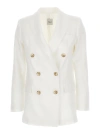 PLAIN WHITE DOUBLE-BREASTED BLAZER IN LINEN WOMAN