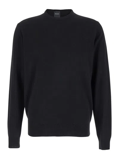 Plain Girocollo In Lana Seta Cachemire In Black