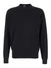 Plain Dark Blue Crewneck Sweater In Merino Wool And Silk Blend Man In Black