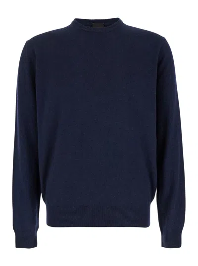 Plain Girocollo In Lana Seta Cachemire In Blue