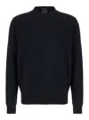 Plain Dark Blue Crewneck Sweater In Merino Wool And Silk Blend Man In Black