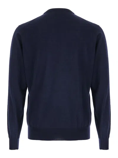 Plain Girocollo In Lana Seta Cachemire In Blue