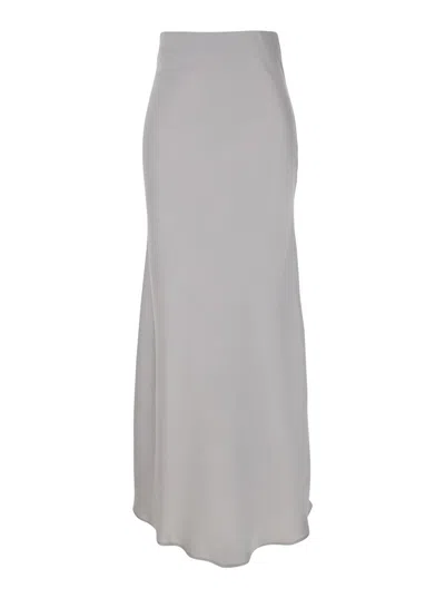 PLAIN GREY LONG SKIRT WITH RUFFLE DETAIL AT THE BOTTOM IN SATIN WOMAN