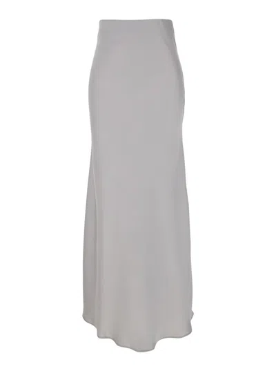 PLAIN GREY LONG SKIRT WITH RUFFLE DETAIL AT THE BOTTOM