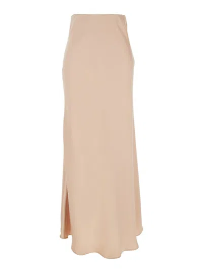 PLAIN BEIGE LONG SKIRT WITH RUFFLE DETAIL AT THE BOTTOM IN SATIN WOMAN
