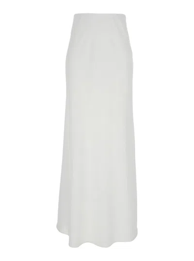 PLAIN WHITE LONG SKIRT WITH RUFFLE DETAIL AT THE BOTTOM IN SATIN WOMAN