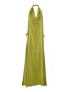PLAIN YELLOW LONG DRESS WITH KNOT ON THE BACK IN TECH FABRIC WOMAN
