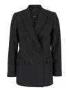 Plain Grey Double-breasted Jacket With Check Motif In Tech Fabric Woman